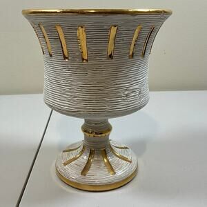 Vintage Fratelli Fanciullacci Sgraffito Italian Pottery White & Gold MCM